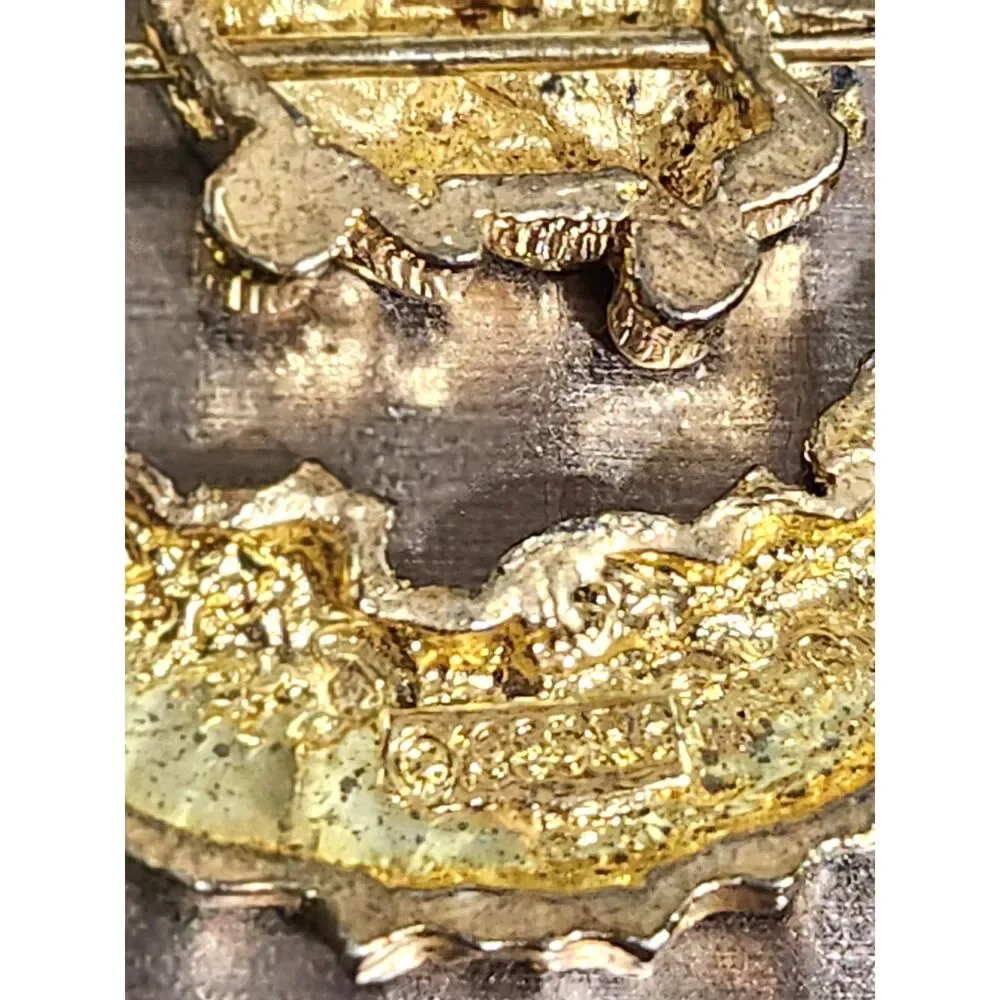 Vintage Christmas Wreath Brooch Gold Enamel Bells Slide Charm 1.75